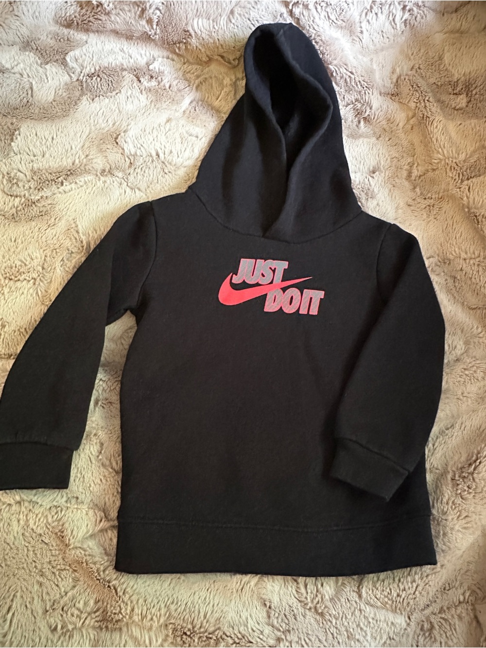 Nike Kids Black Hoodie with Red 'Just Do It' Logo, size 24 months